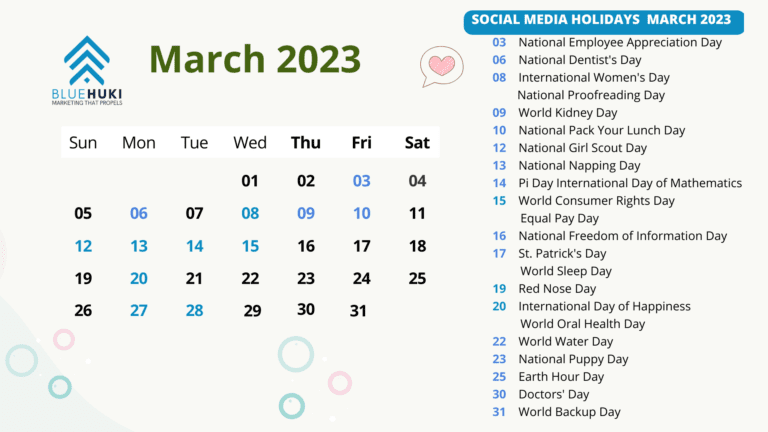 FREE March Content Calendar Ideas!