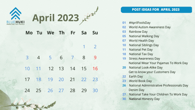 FREE April Content Calendar Ideas!